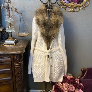 COPY - Womens Tommy Hilfiger cable knit duster cardigan with detachable fur col…